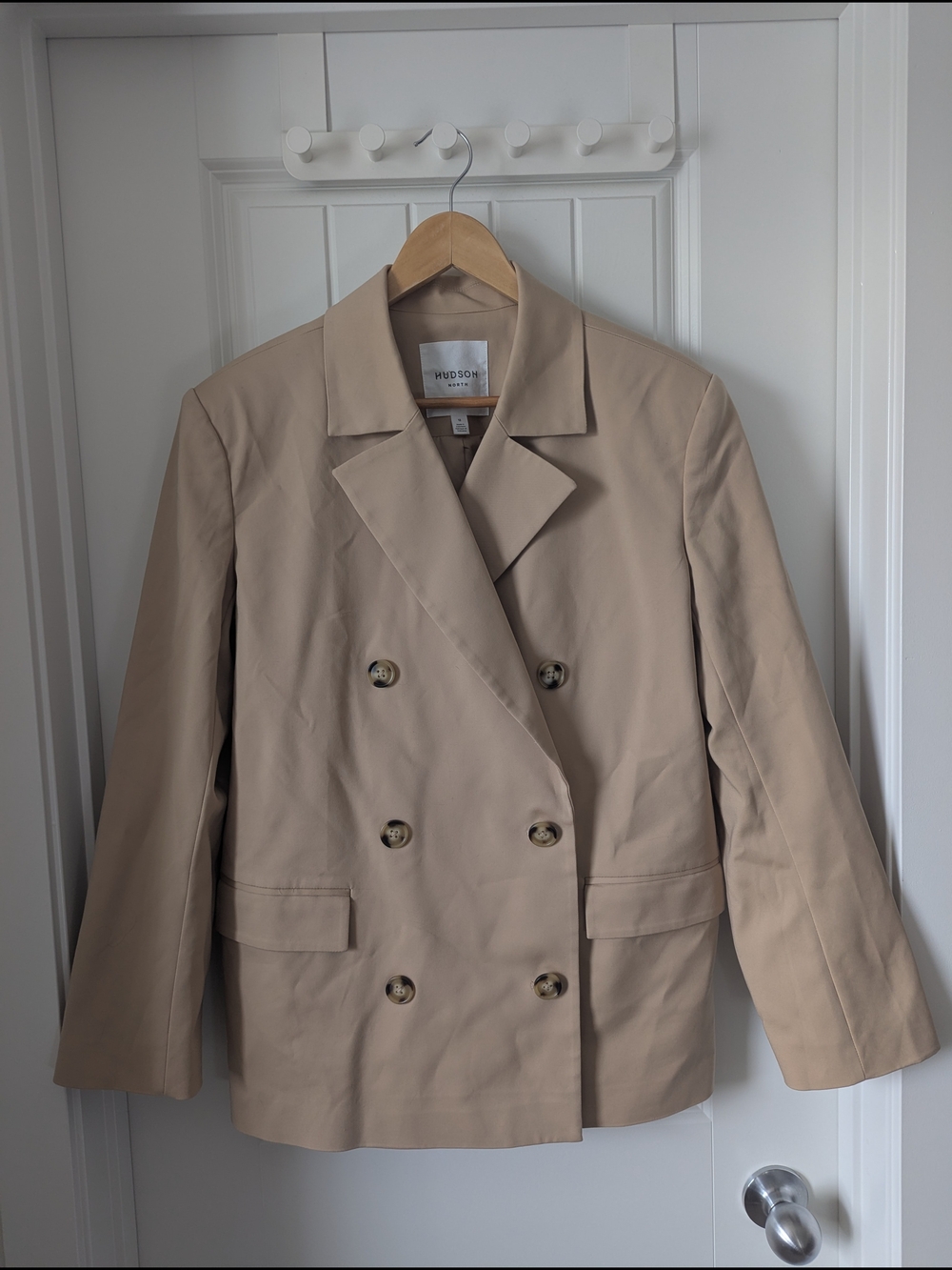 Hudson North Beige Cotton Double-Breasted Blazer Jacket Size XL